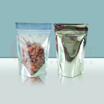 One Side One Side Silver Trasnpernt Standup Zipper Pouch